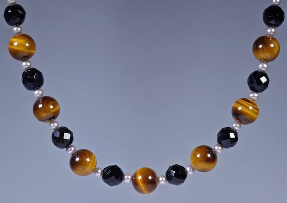 Tiger Eye, Jet, Fresh Water Pearl Yellow Tiger Eye Round