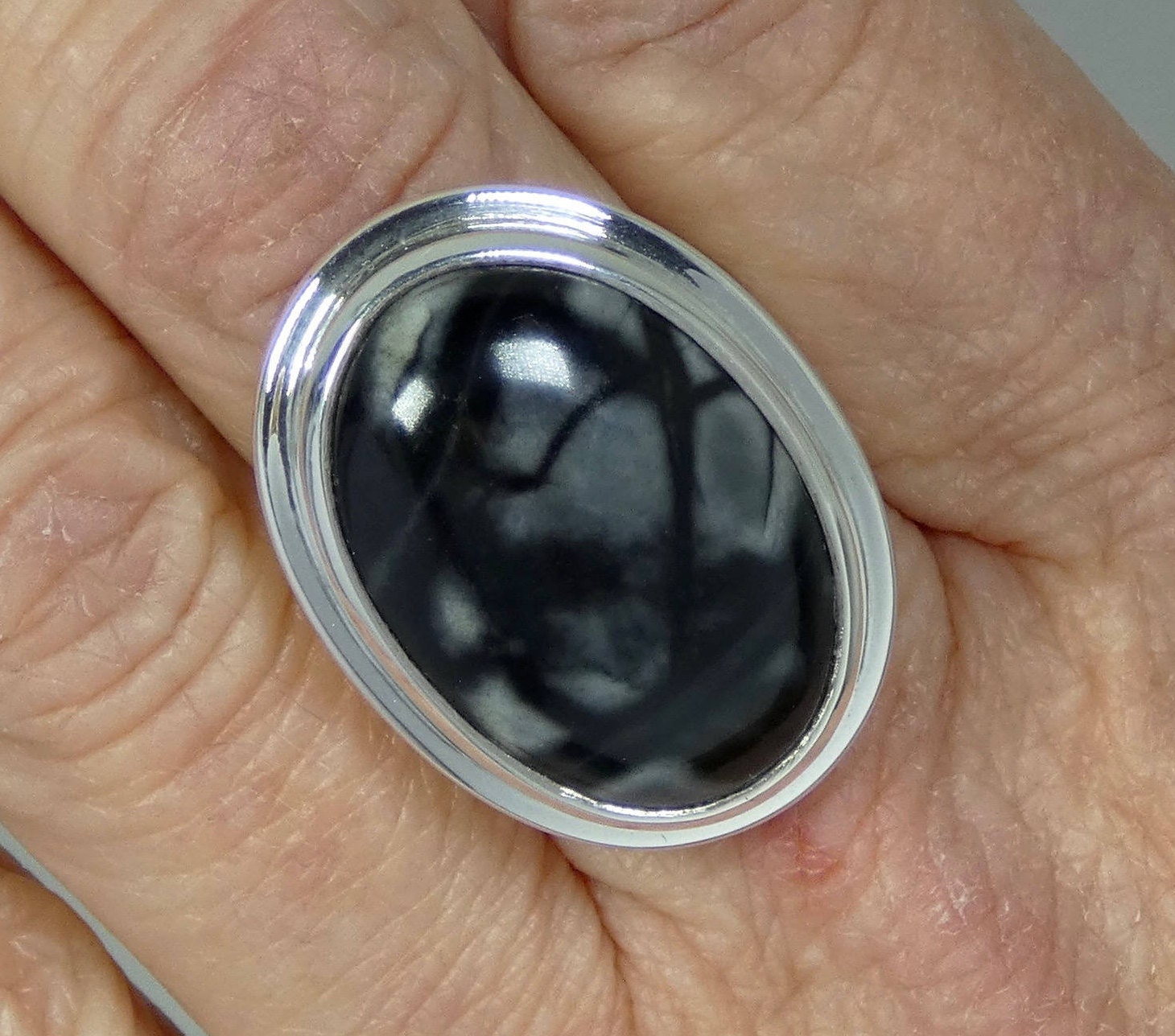 Bague En Argent Massif 925 Avec Cabochon De Jaspe – Taille 53 – Neuf Sans Emballage