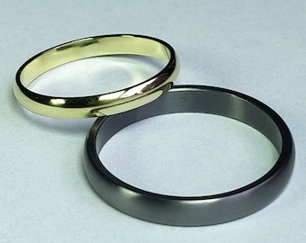 Ringset aus Tantal und 14K Gelbgold. Verlobungsringe. Ringset.