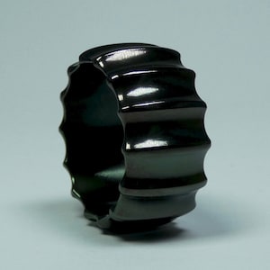 Black polished pure zirconium hand crafted ring &#39;Ammonite&#39; 12 mm wide size 20. US size 10. Mens zirconium ring. Zirconium jewelry.