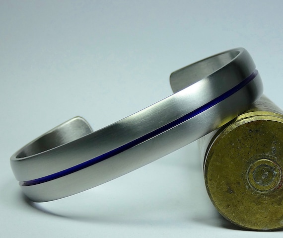 Solid Convex Shaped Titanium Bangle Bracelet With Blue Anodized