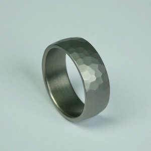 Solid domed and handhammered grade 2 titanium ring. Mens ring.