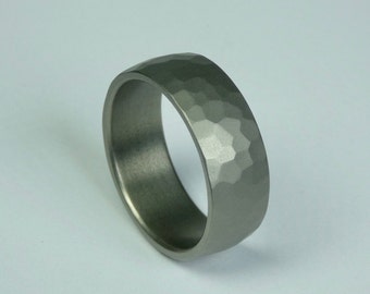Solid domed hand hammered and bead blasted grade 2 titanium ring. Mens ring. Titanium rings. Hand hammered rings.