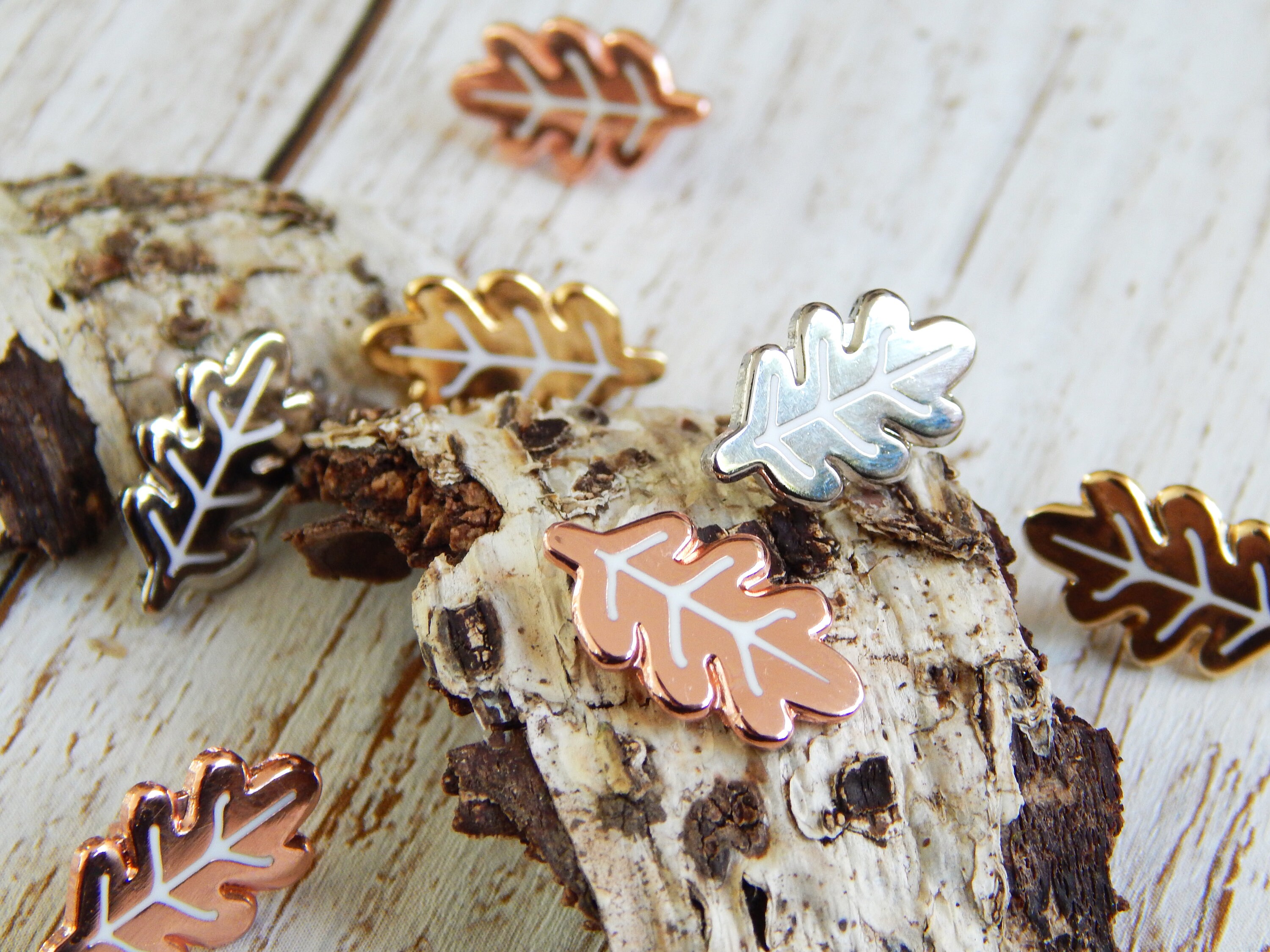 Miniature Gold Silver Copper Oak Leaf Enamel Pin Board Fillers