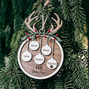 Personalized Family Ornament, Custom Family Name Ornament, Christmas Gift for Mom, Gift for Grandma, 2024 Ornament, Pet Included