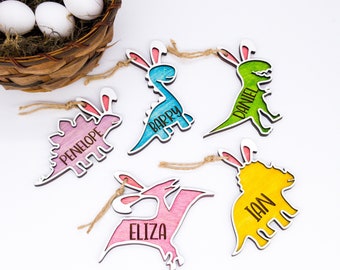 Easter Basket Name Tag, Dinosaur Easter Bucket Tag, Basket Tag for Boy, Trex Easter Decor, Personalized