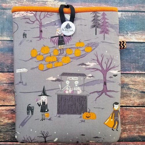 Halloween Book Sleeve, Button Closure, Padded Book Case for Books Ipads and Kindles, Nighttime Pumpkin Patch, Gift for Booklover
