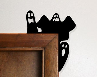 Halloween Ghost Door Decoration | Sturdy 1/4 Inch Wood | Corner Door Trim Decor | Holiday Indoor Decor | Reversible: Painted on Both Sides