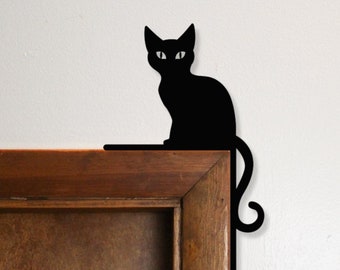 Halloween Cat Door Trim Corner Decoration | Sturdy 1/4 Inch Wood | Halloween Door Decor | Cat Decor | Reversible: Painted on Both Sides