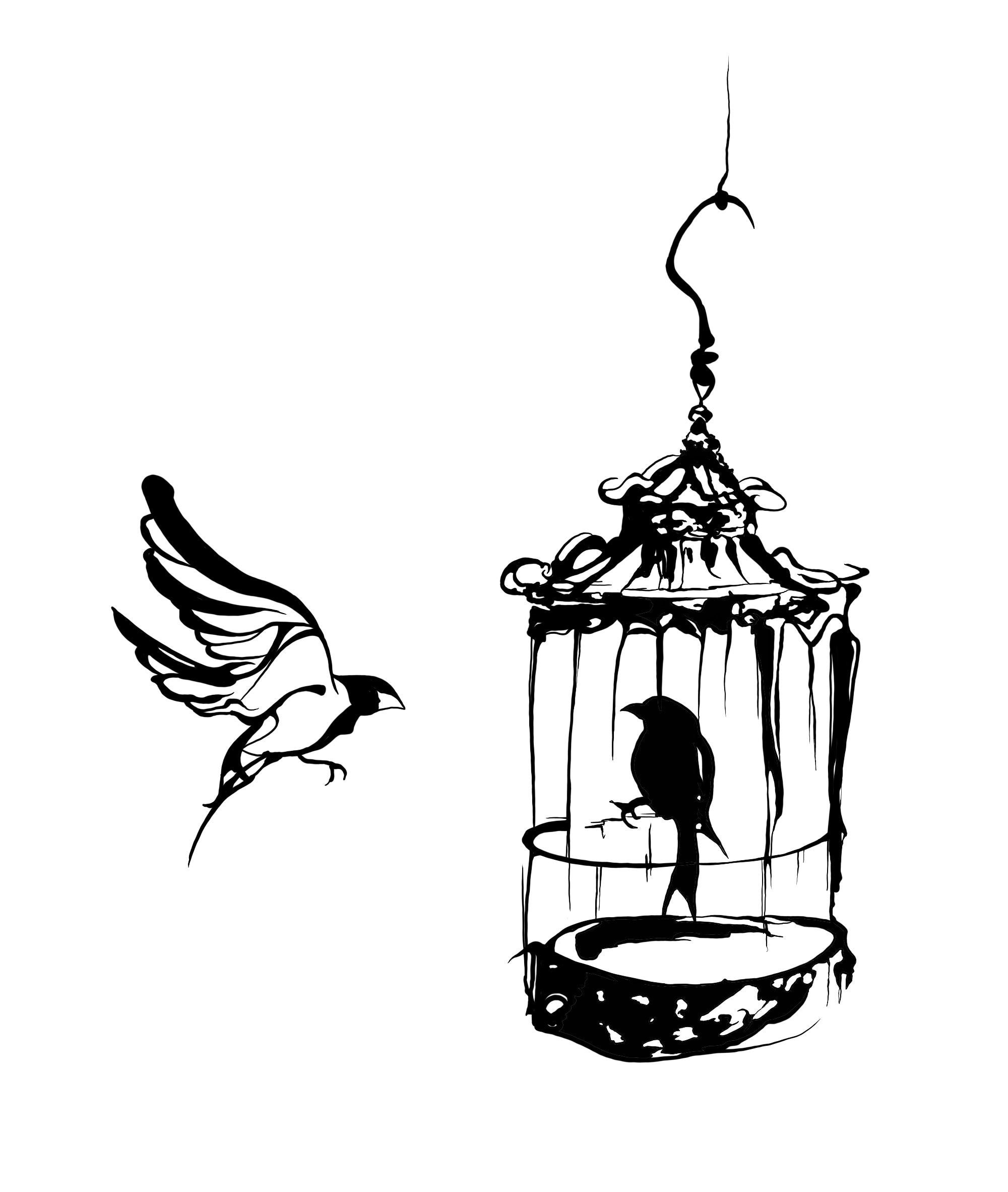 Bird Cage Drawing Tattoo