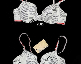 ❤️JOHN GALLIANO, VINTAGE Gazette, Newspaper pattern BIKINI