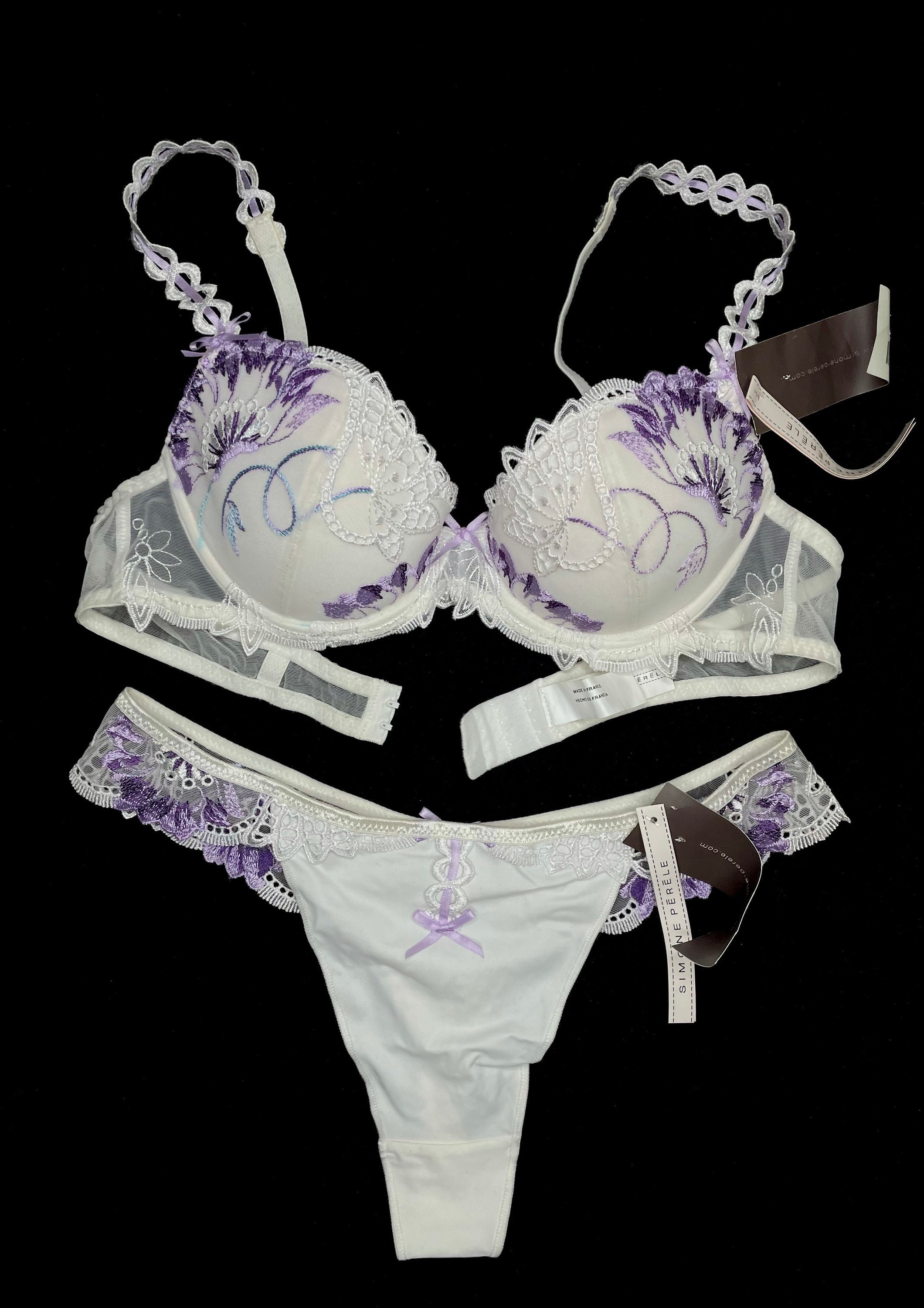 Women's Lavender Embroidered With Net Flourish Bra - Soft Padded Bra  Underwired - FL37651