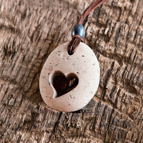 Heart Rock Necklace // Beach Rock Jewelry // Carved Stone Etsy