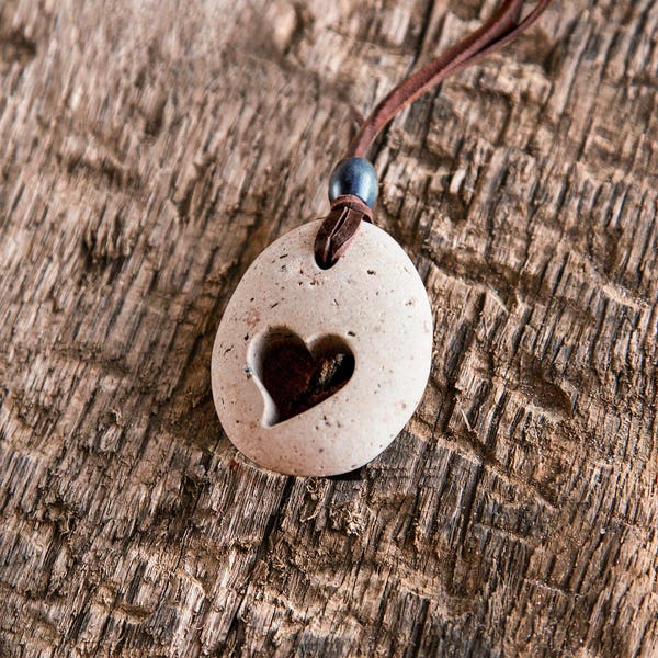 Heart Rock Necklace // Beach Rock Jewelry // Carved Stone Necklace // Gift Under 50 // Made in USA-Shop Local // BEST SELLER