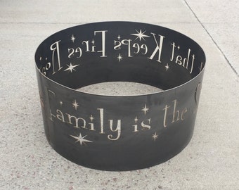Raw Steel Fire Pit / "Family is the Spark that Keeps Fires Roaring" / Campfire Firepit / Metal Fire Ring / NO ASSEMBLY REQUIRED / Heavy Duty