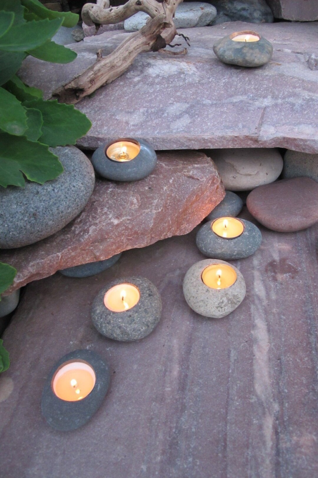 Tealight Rock Candle Holders set of 3 // Romantic Lighting // Mother's