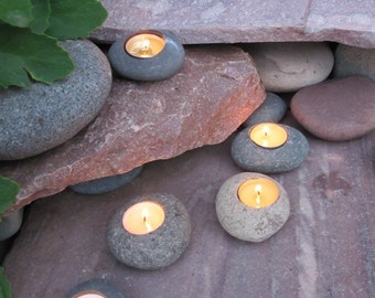 Tealight Rock Candle Holders (Set of 3) // Romantic Lighting // Mother's Day Gift // Pathway Lighting // Meditation