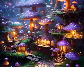 Mushroom House Rice Paper for Decoupage: Sticky Washi Paper