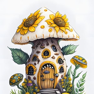 Reispapier für Decoupage A3 Größe | Decoupage Papier für Möbel | Sticky Washi&Reis Papier Pilz Haus Muster für Decoupage YPOP12