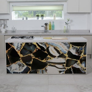 Reispapier für Decoupage Große Format Optionen | Decoupage Papier für Möbel | Sticky Schwarz Marmor Muster Decoupage Washi & Reis Papier MET280