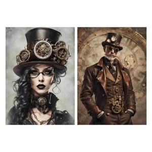 Reispapier für Decoupage Große Format Optionen | Steampunk Muster Sticky Washi & Reispapier| 2 in 1 Steampunk Frau und Mann YPST07