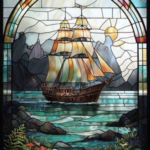 Decoupage Papier für Möbel Große Größenoptionen | Glasmalerei-Kunst-Muster | Reispapier für Decoupage | Schiff Muster für Decoupage |  VTR01