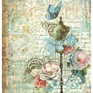 Reispapier Decoupage A3 | Klebriges Maulbeerpapier für Decoupage 16,53''X11,69'' | Blumenmuster für Decoupage PR 2604