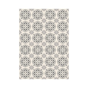 May include: A repeating pattern of ornate, symmetrical floral designs in shades of gray and off-white. The pattern features a mix of large and small floral motifs, creating a visually rich and detailed surface. This design is suitable for various decorative applications.