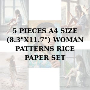Rijstpapier 5 ST. (A4) SET 8,3 x 11,7 | Decoupagepapier rijst | Damespatronen wassen en rijstpapier voor decoupage ST24