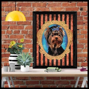 Self-Adhesive Rice Paper Decoupage | A3 Size Yorkshire Terrier Dog Portrait | Striped Background image 7