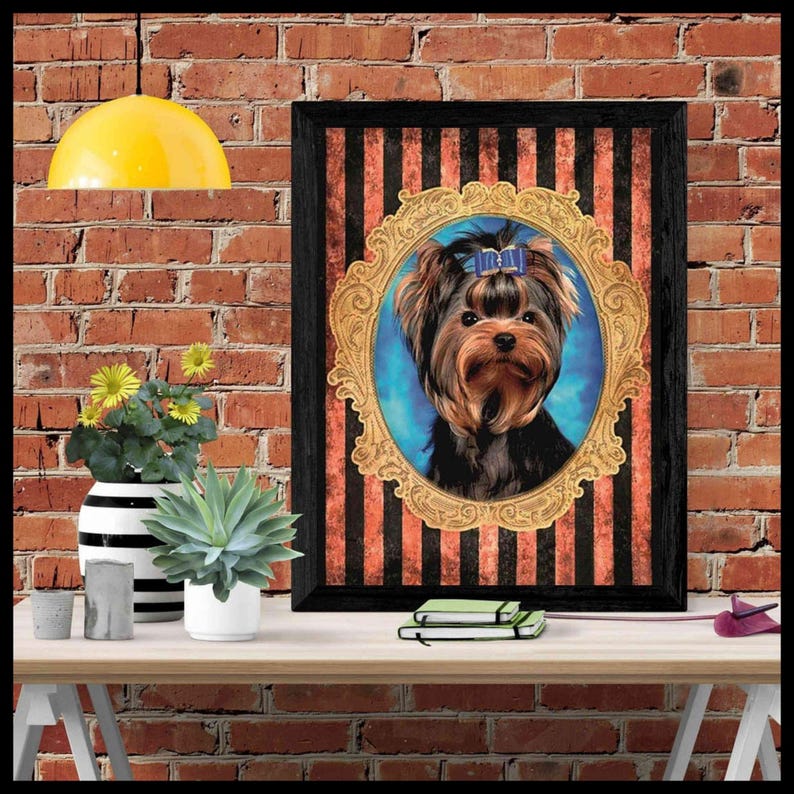 Self-Adhesive Rice Paper Decoupage | A3 Size Yorkshire Terrier Dog Portrait | Striped Background image 7