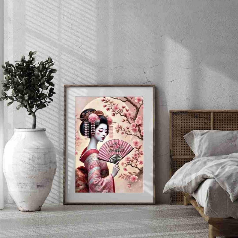 Rice Paper for Decoupage | Japanese Geisha | Cherry Blossoms, Woman Pattern | Big Size Options image 6