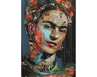 Self-Adhesive Rice Paper Decoupage | Big Size Options | Frida Kahlo Portrait Pattern | Canvas Alternative