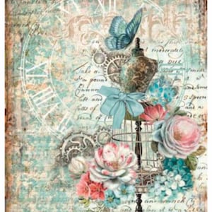 Reispapier Decoupage A3 | Klebriges Maulbeerpapier für Decoupage 16,53''X11,69'' | Blumenmuster für Decoupage PR 2681