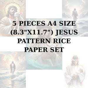 Rijstpapier 5 ST. (A4) SET 8,3 x 11,7 | Decoupagepapier rijst | Jezuspatroon van washi en rijstpapier voor decoupage ST13