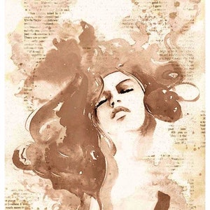 A3 Sticky Rice Paper for Decoupage: Woman Portrait Pattern