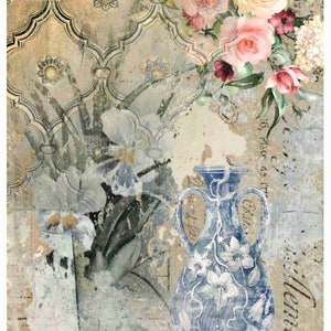 Reispapier Decoupage A3 | Klebriges Maulbeerpapier für Decoupage 16,53''X11,69'' | Blumenmuster für Decoupage PK 2178