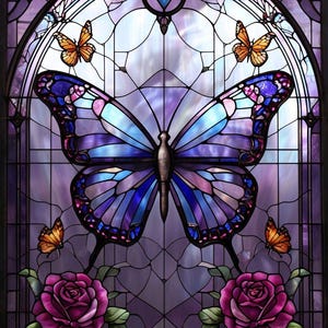 Papel de decoupage para muebles, opciones de gran tamaño / Patrón de arte en vitrales / Papel de arroz para decoupage / Patrón de mariposas para decoupage / VTR04