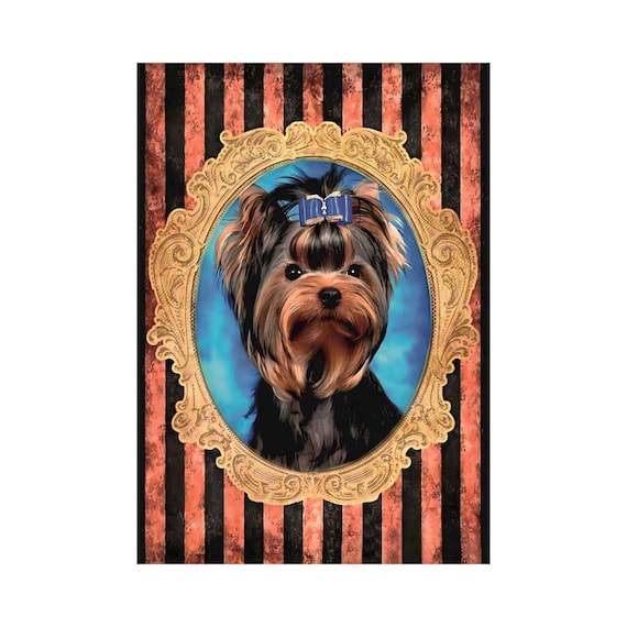 Self-Adhesive Rice Paper Decoupage | A3 Size Yorkshire Terrier Dog Portrait  | Striped Background