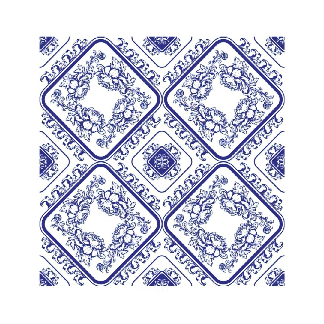Mva Pattern Rice Decoupage Paper | Big Size Options | Blue Damask Floral Pattern ...
