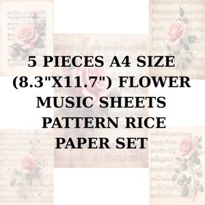 Rijstpapier 5 ST. (A4) SET 8,3 x 11,7 | Decoupagepapier rijst | Patroon met bladmuziek van washi- en rijstpapier voor decoupage ST17