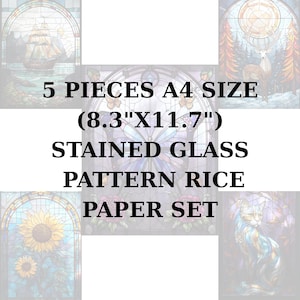 Reispapier 5 STK. ( A4) SET 8,3x11,7 | Reis Decoupage Papier | Washi & Rice Papier Buntglas Muster für Decoupage ST18