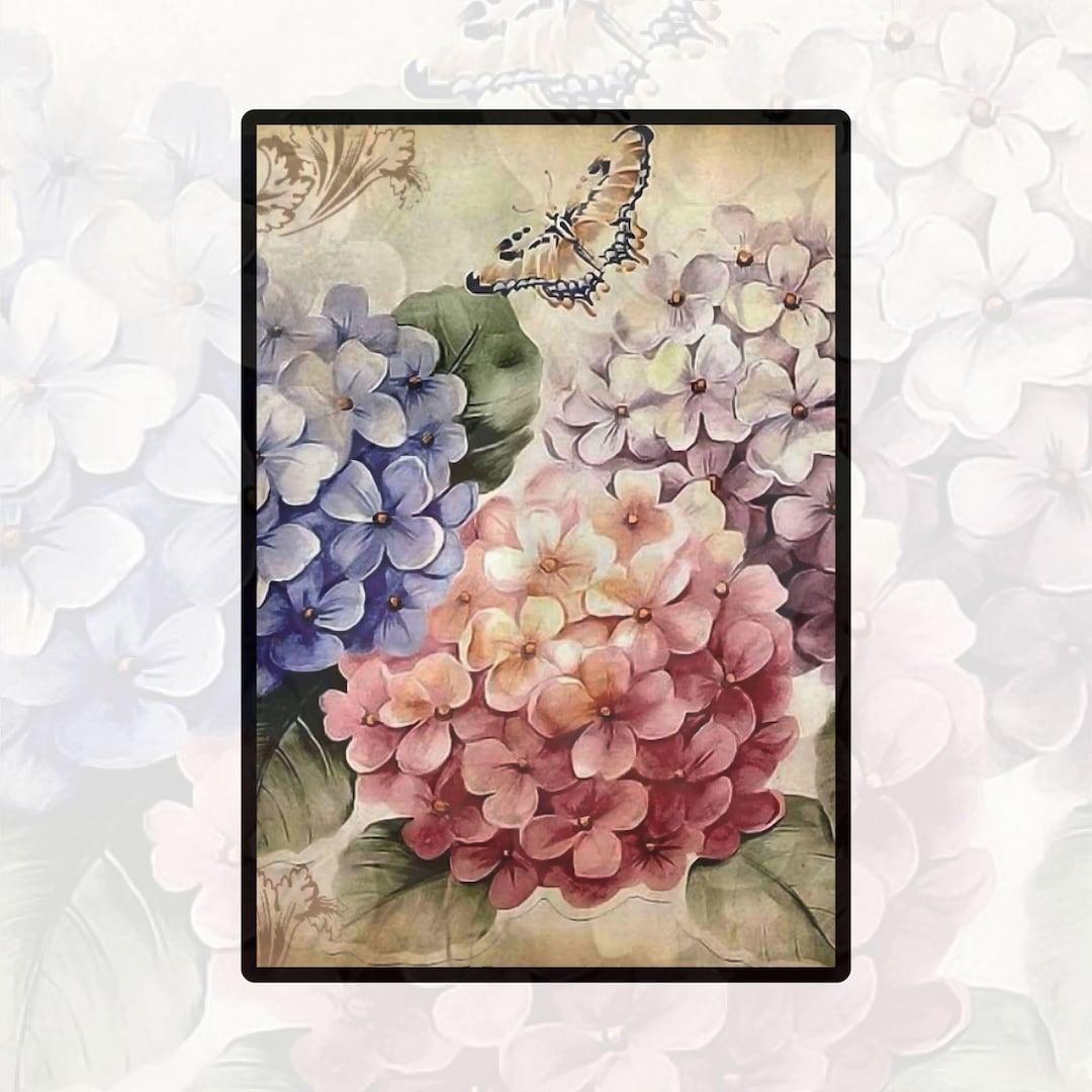 Hydrangea Rice Paper Rice Paper Decoupage | Big Size Options | Butterfly Hydrangea Pattern ...
