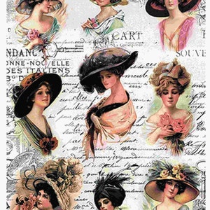 A3 Decoupage Rice Paper: Woman Portrait Collage, Self-Adhesive