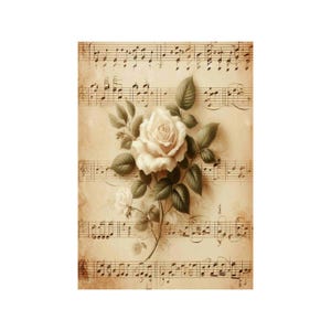 Reispapier für Decoupage, große Formate | Rosen & Notenblattmuster | Musikalischer Vintage-Decoupage | Blumenmuster NT13
