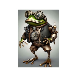 Rijstpapier voor decoupage, groot formaat opties | Kikkerpatroon in steampunkstijl | Dierenpatroon washi en rijstpapier voor decoupage YPFR04
