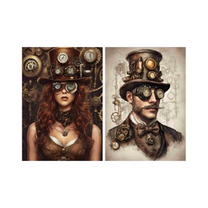 Kleefrijstpapier voor decoupage, A3 (elk 7,87 x 11,22 inch) | Steampunkpatroon Sticky Washi en rijstpapier| 2-in-1 Steampunk Woman en Man YPST10