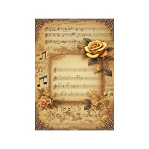 Papier de riz pour decoupage, grands formats | Roses & partitions | Vintage musical | Motif floral NT05