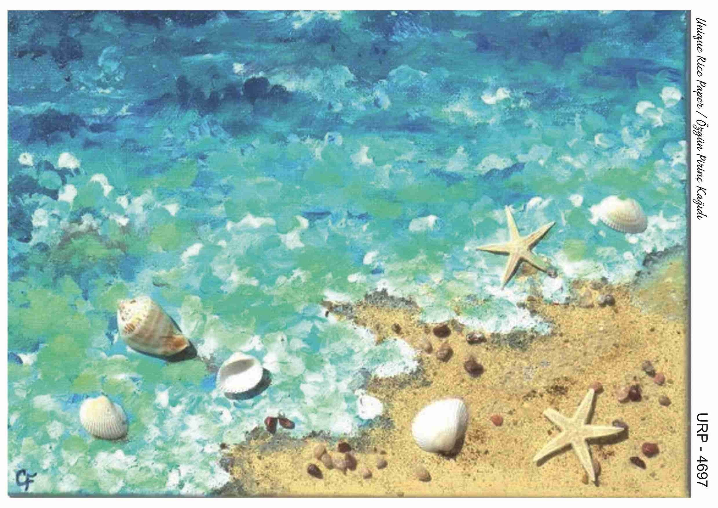 Marine Rice Paper for Decoupage: Sticky Washi Paper, Beach Theme PR 2297