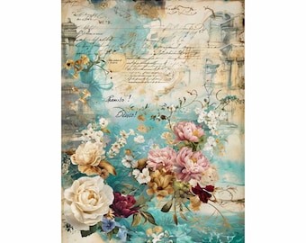 Carta di riso per decoupage - Opzioni di grande formato | Carta di gelso per decoupage | Motivo floreale per decoupage